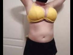LovelyClips presents: 36 g saggy tits bbw milf lateshay big yellow bra strip
