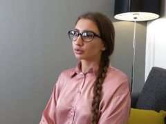 LovelyClips presents: Hot brunette english tutor fucks hard and gets in her mouth!