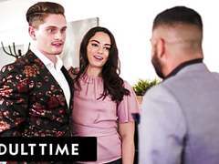 LovelyClips presents: Adult time - bisexual boss gives naughty assistant a facial with her bf's help! mmf threesome!