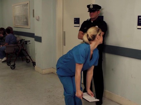 LovelyClips presents: Nurse tara lynn fox drops on her knees to give a sloppy blowjob