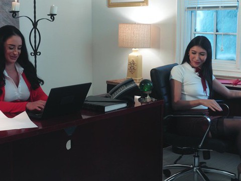 LovelyClips presents: Big butt boss spreads legs to ride her coworker on the bed