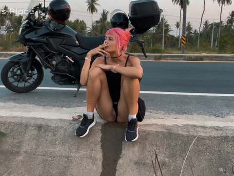 LovelyClips presents: Motorbike girlfriend peeing on the roadside