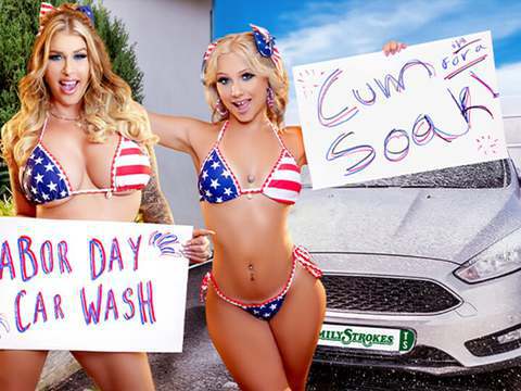 LovelyClips presents: Car wash duo shake tits and score big