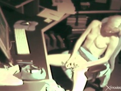LovelyClips presents: Skinny blonde masturbates and moans at computer