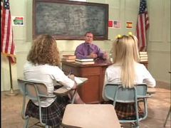 LovelyClips presents: Two cute schoolgirls taken by his meat
