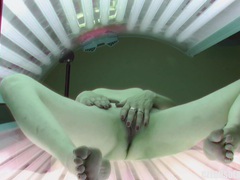 LovelyClips presents: Slow pussy masturbation in public solarium