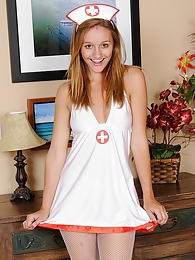 LovelyClips presents: Slutty and horny teen nurse Chandler Fay strips naked