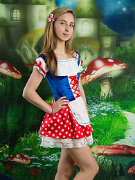 LovelyClips presents: Very hot blonde teen beauty in an adorable outfit slowly takes it off to reveal her nice and perky boobs