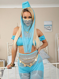 LovelyClips presents: Lauren Louise from Layered-Nylons as a sexy genie wearing sheer pantyhose over white stockings