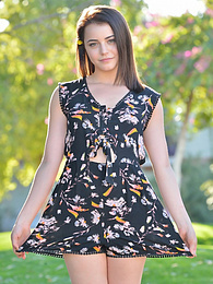 LovelyClips presents: Svelte american dark-haired teen Kylie Quinn in shorts toys her twat outdoor